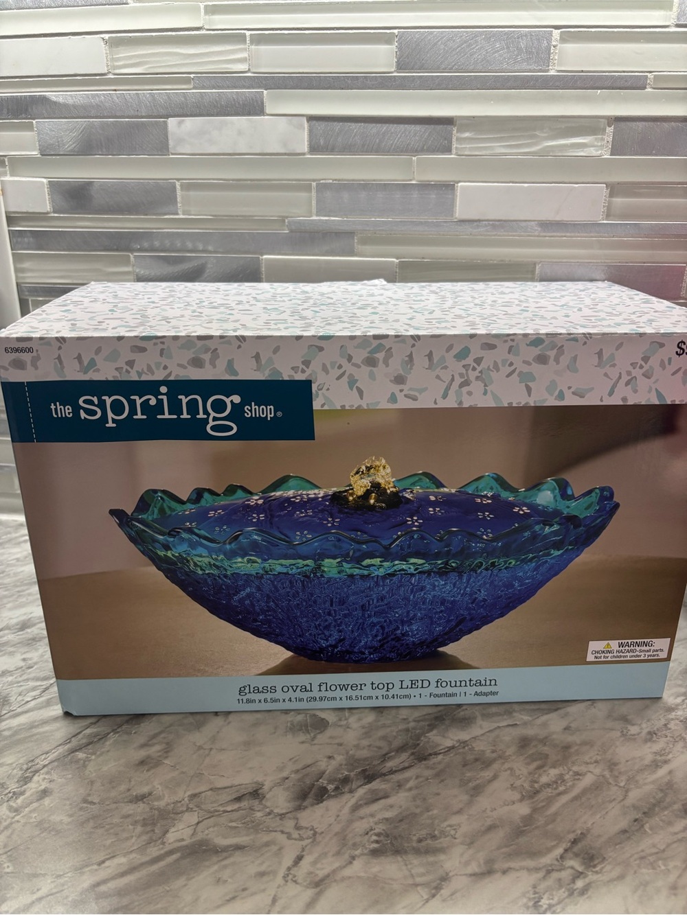 The Spring Shop Blue and Teal Glass Oval Flower Top LED Fountain